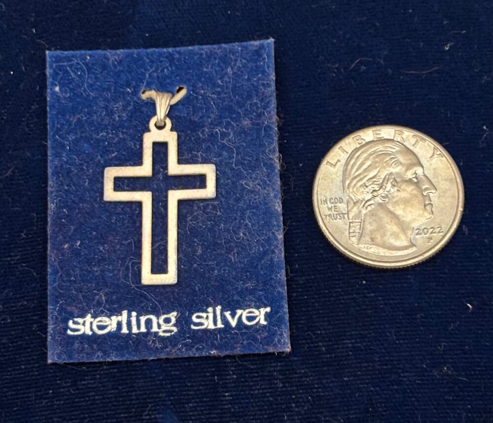 Vintage Open Frame Sterling Silver Latin Cross Pendant NWT 1.5" x .75"